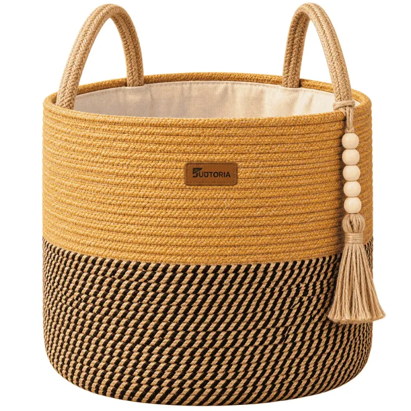 Yellow & Black Jute Decorative Storage Basket