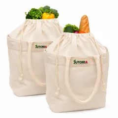 Organic Cotton Canvas Grocery Tote Bags, Set of 2, natural off-white / cream colour – image 2