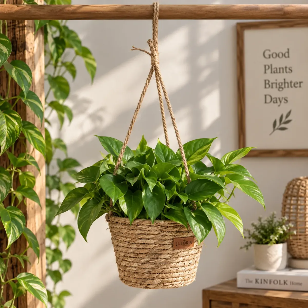 Natural Jute Rope Hanging Planter Basket, natural brown colour – image 2