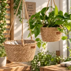 Natural Jute Rope Hanging Planter Basket, natural brown colour