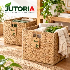 Natural Water Hyacinth Storage Cube Basket – Square Woven Shelf Organizer – image 3