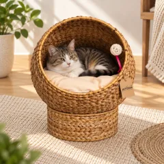Natural Woven Rattan Pet House & Cozy Cat Bed, natural tan / natural colour – image 2