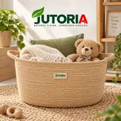 Natural Jute Wicker Storage Basket with Handles – image 2