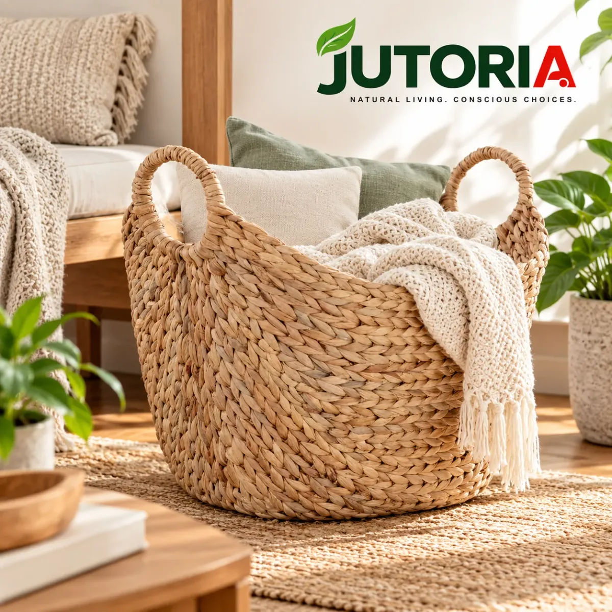 Extra Large Water Hyacinth Storage Basket, natural / beige colour – image 3