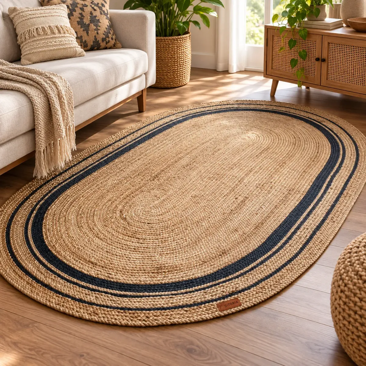 Natural Jute Oval Braided Area Rug, brown / natural jute colour