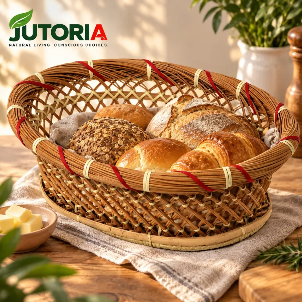 Vintage Bamboo & Wicker Open-Weave Bread Basket, natural brown colour – image 3