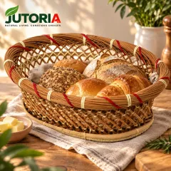 Vintage Bamboo & Wicker Open-Weave Bread Basket, natural brown colour – image 3