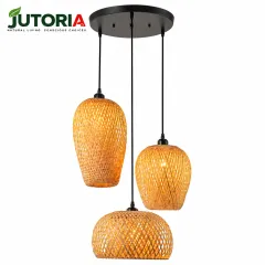 3-Light Natural Bamboo & Rattan Boho Pendant Light