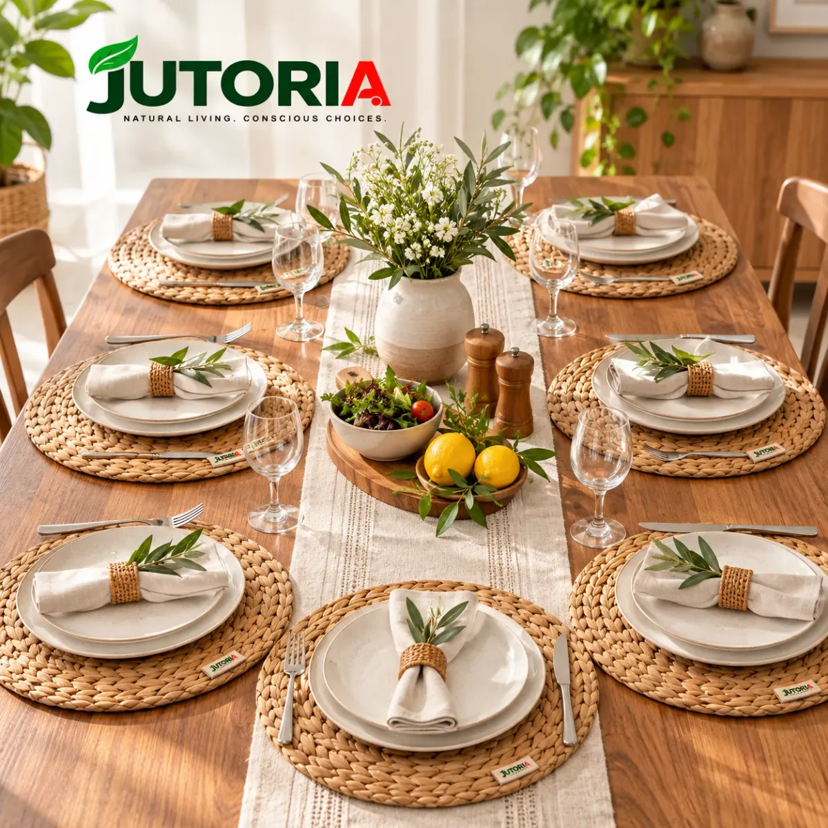 Natural Water Hyacinth Round Woven Placemats – 6 Piece Set – image 3