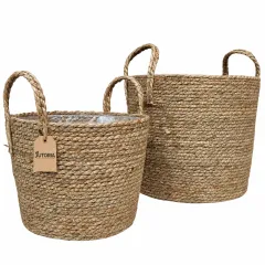 Woven Seagrass Planter Basket Set with Handles, natural / natural straw colour