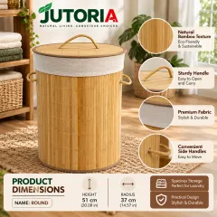 Bamboo Laundry Basket with Lid, natural bamboo colour – image 3