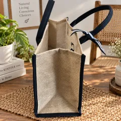 Initial Jute & Canvas Tote Bag, natural tan / beige colour – image 2