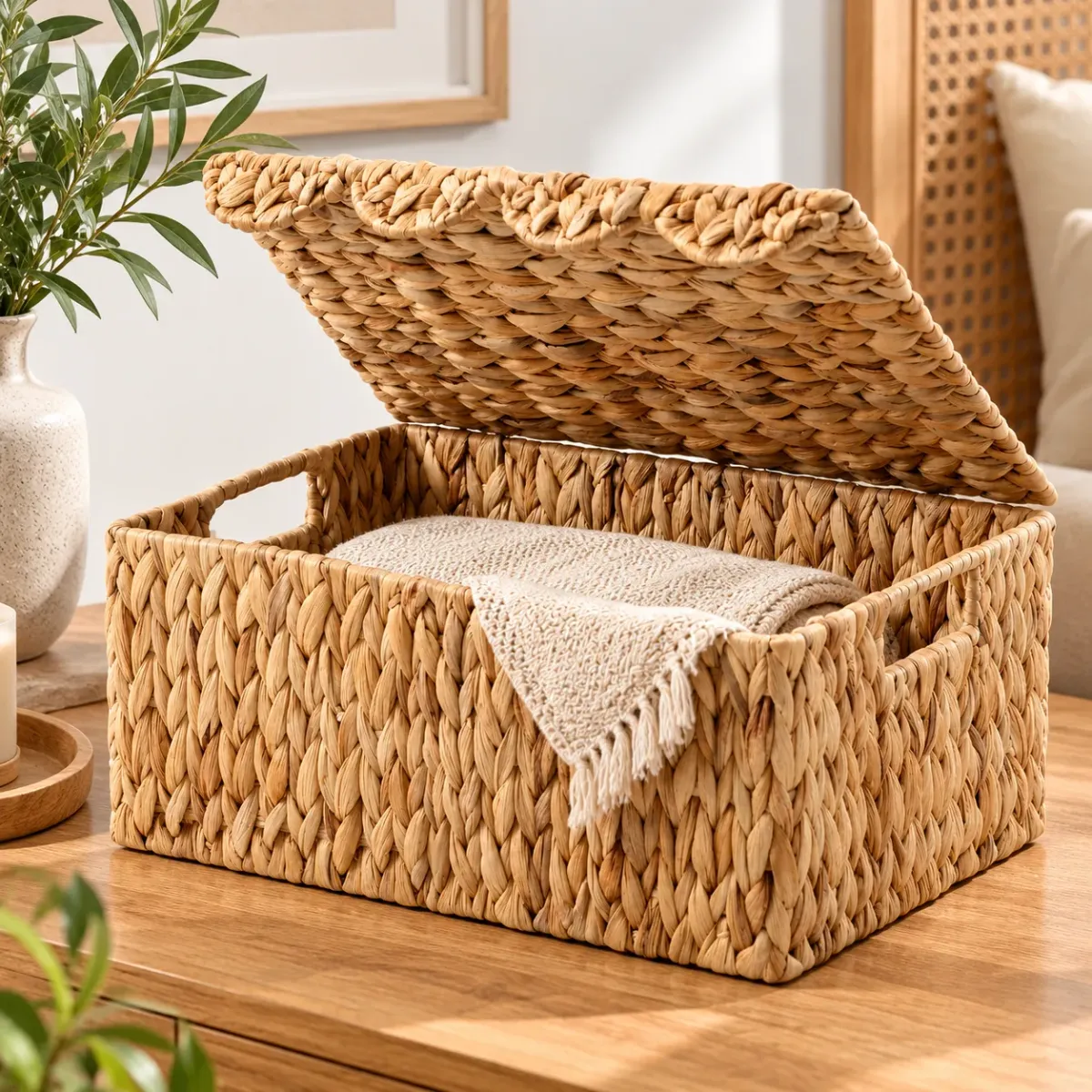 Natural Water Hyacinth Scalloped Storage Basket – image 2