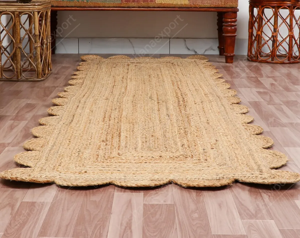 Handwoven Natural Jute Scalloped Rug, 10 × 20 in, natural / beige colour – image 3