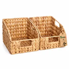 Natural Water Hyacinth Woven Storage Basket – 2 Piece Set