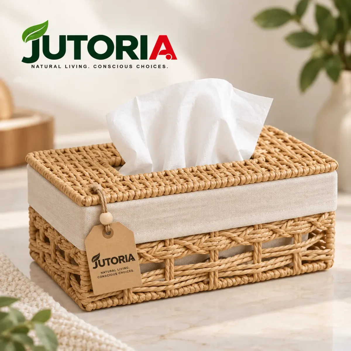 Natural Cotton Rope Woven Tissue Box Cover, beige / natural colour – image 3