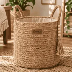 Brown Natural Jute Decorative Storage Basket – image 3
