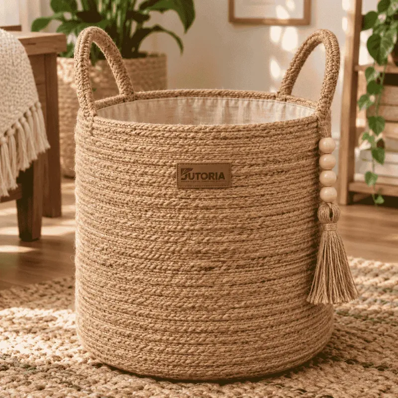 Brown Natural Jute Decorative Storage Basket – image 3