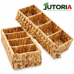 Natural Hyacinth Woven Storage Basket Set – Rectangular Organizer Bins, water hyacinth, natural – hyacinth colour