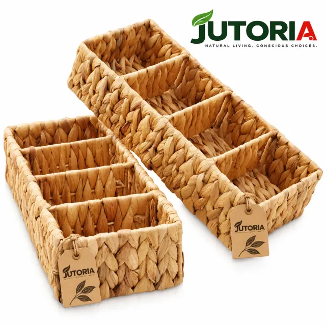 Natural Hyacinth Woven Storage Basket Set – Rectangular Organizer Bins, water hyacinth, natural – hyacinth colour