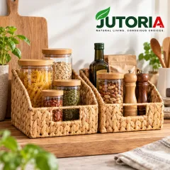 Natural Water Hyacinth Woven Storage Basket – 2 Piece Set – image 3