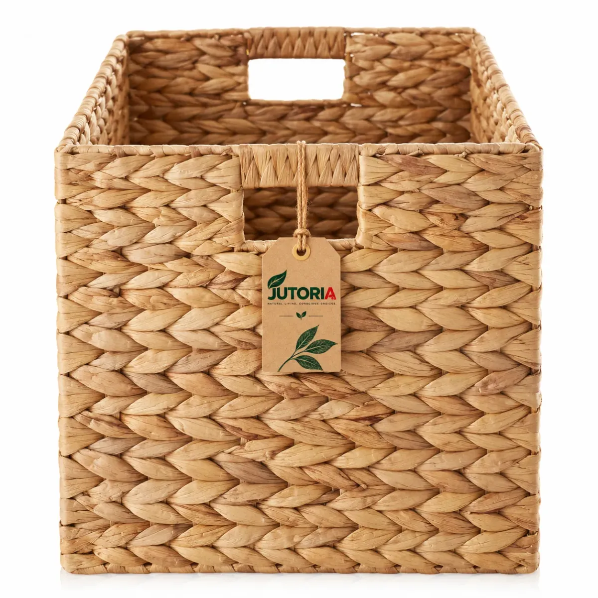 Natural Water Hyacinth Storage Cube Basket – Square Woven Shelf Organizer – image 2