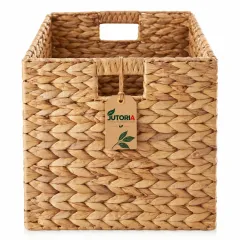 Natural Water Hyacinth Storage Cube Basket – Square Woven Shelf Organizer – image 2