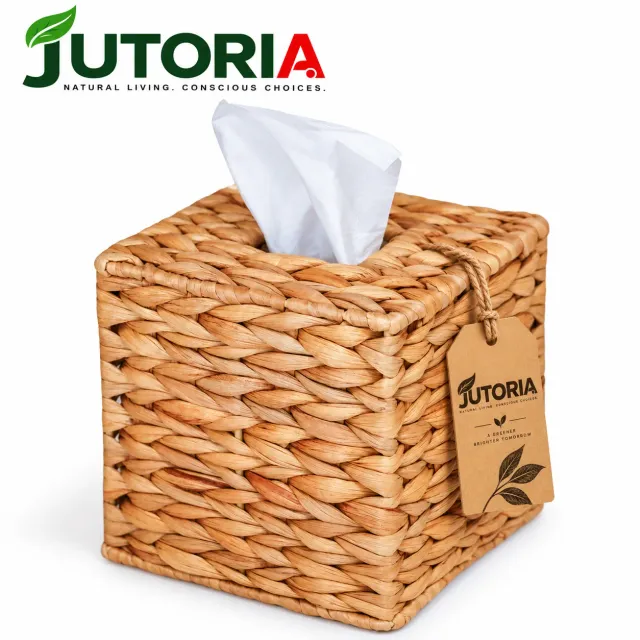 Natural Water Hyacinth Handwoven Tissue Box Cover – Square Woven Tissue Holder