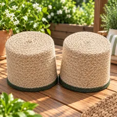 Woven Jute Beige & Green Lined Planter Baskets, Set of 2 – image 3