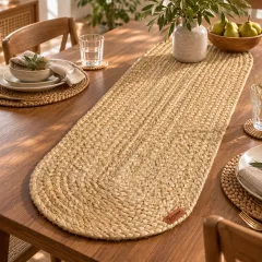 Handwoven Natural Jute Table Runner, 12 × 54 in, natural jute / off-white colour