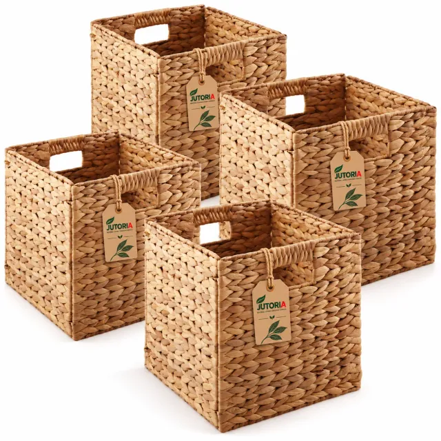 Natural Water Hyacinth Storage Cube Basket – Square Woven Shelf Organizer