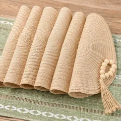 Boho Cotton & Seagrass Table Runner & Placemats Set of 6, jute, sage green colour – image 2