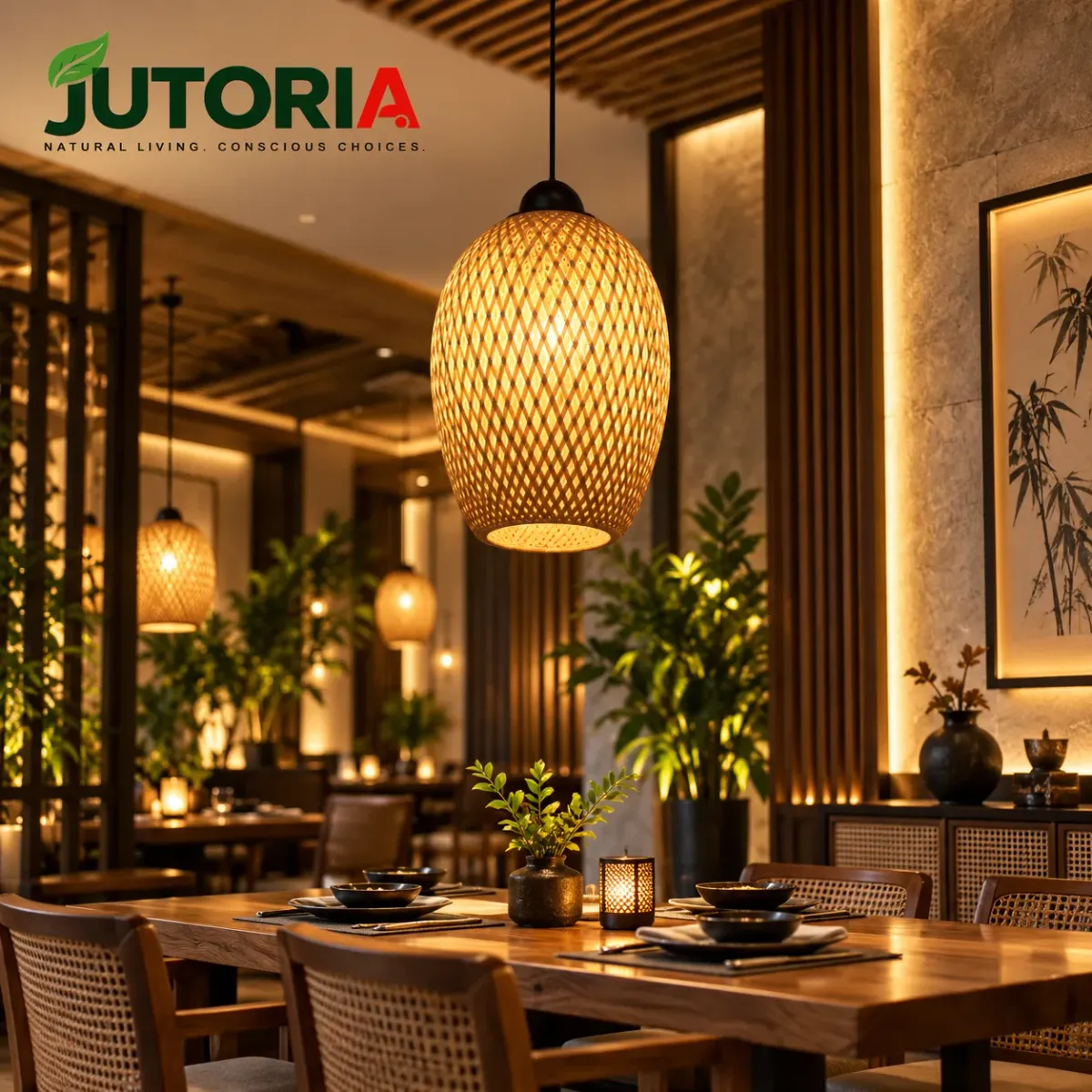 Natural Bamboo Double-Layer Rustic Pendant Light