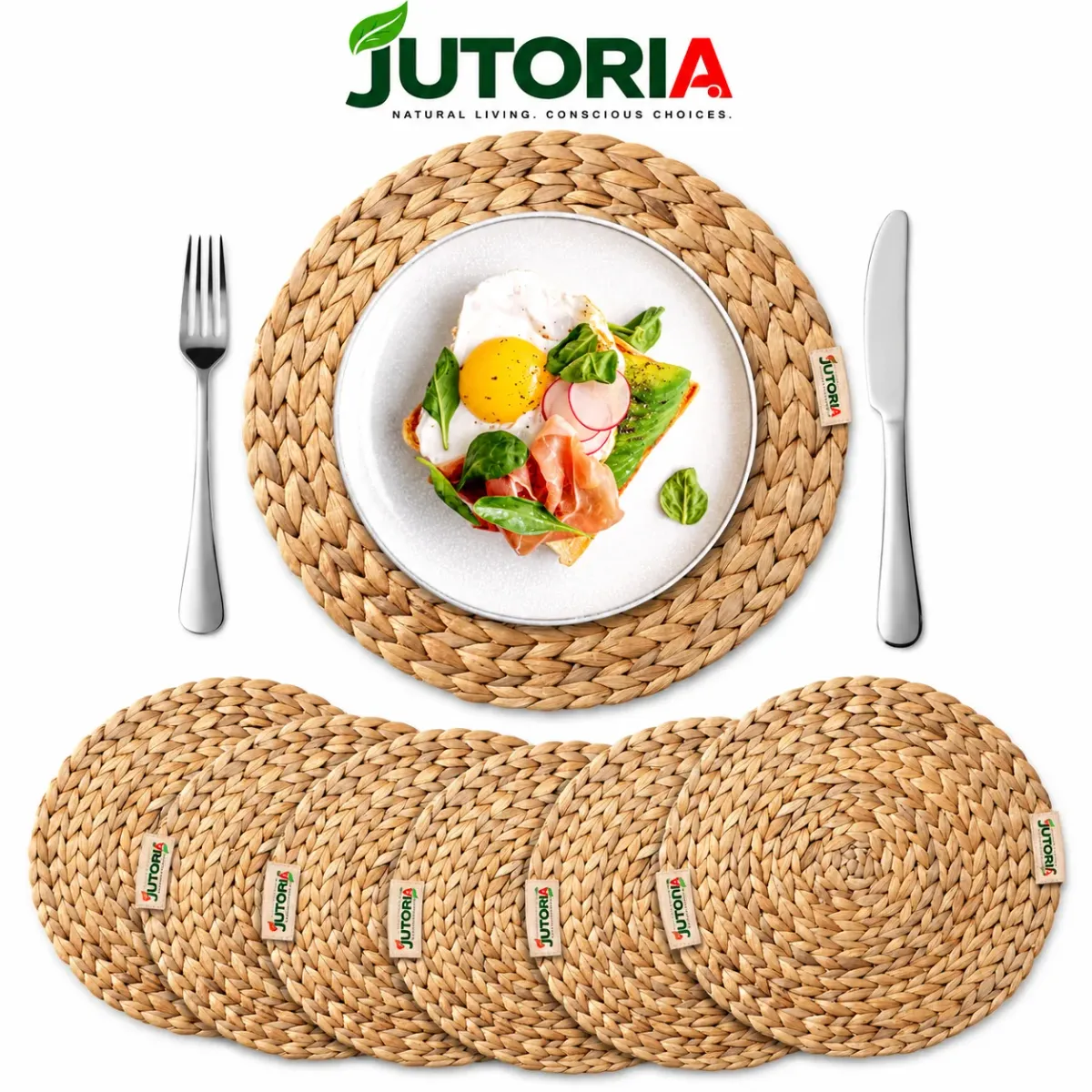 Natural Water Hyacinth Round Woven Placemats – 6 Piece Set