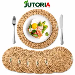 Natural Water Hyacinth Round Woven Placemats – 6 Piece Set