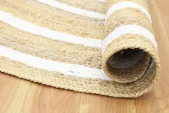 Hand-Braided Beige & White Striped Round Jute Rug, beige with white stripes colour – image 3
