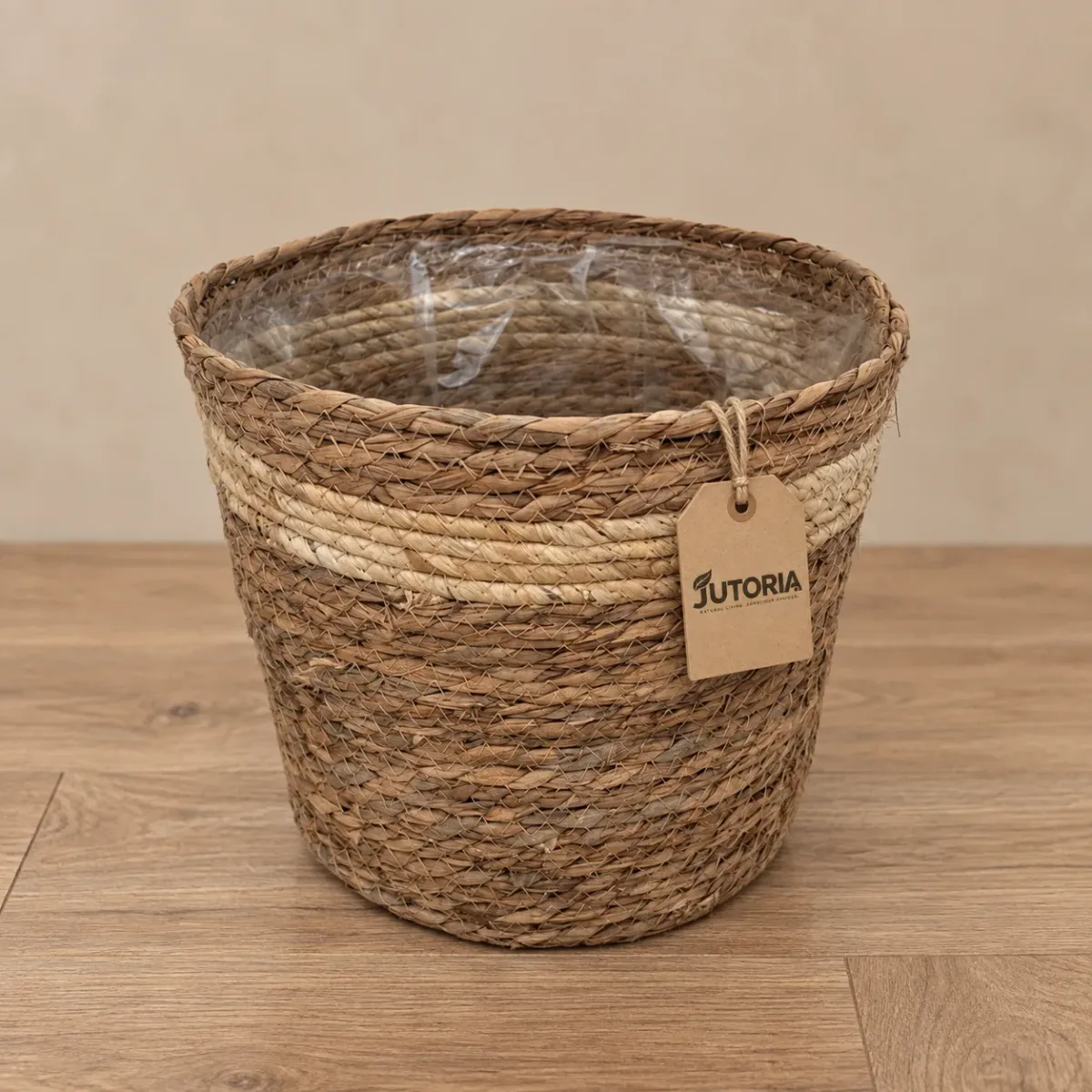 Woven Seagrass Waste Paper Basket, natural tan colour