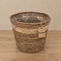 Woven Seagrass Waste Paper Basket, natural tan colour