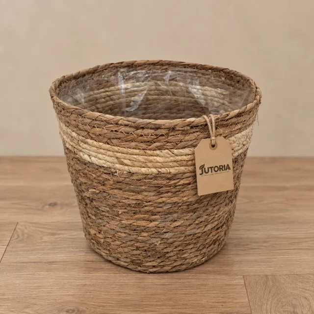 Woven Seagrass Waste Paper Basket, natural tan colour