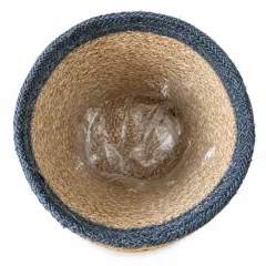 Woven Jute Tan & Blue Lined Planter Basket, natural tan & blue colour – image 3