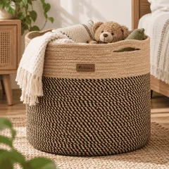 Black & Jute Round Storage Basket – image 2