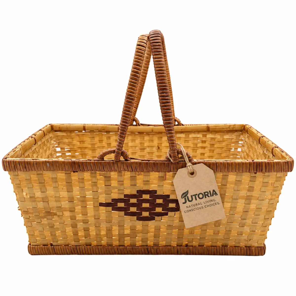 Handwoven Bamboo Display & Storage Basket with Handles, natural brown colour