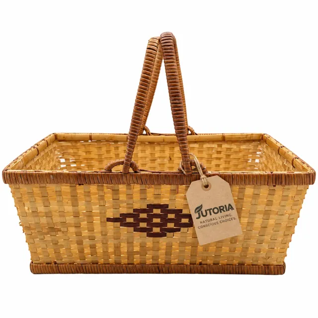 Handwoven Bamboo Display & Storage Basket with Handles, natural brown colour