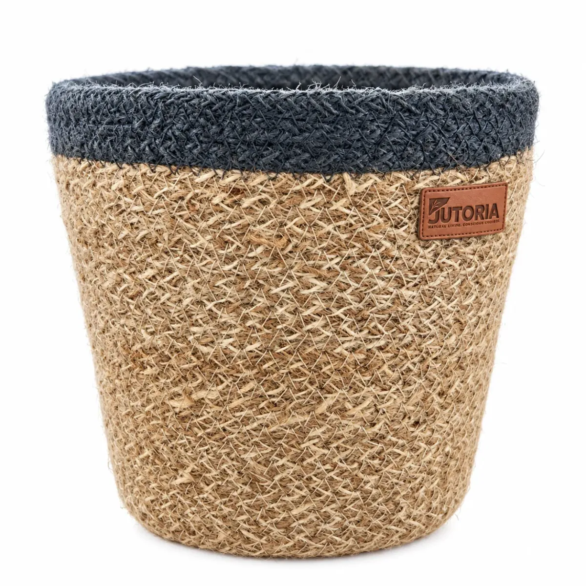 Woven Jute Tan & Blue Lined Planter Basket, natural tan & blue colour