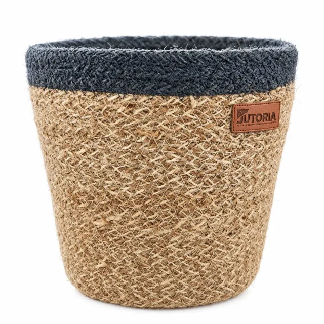 Woven Jute Tan & Blue Lined Planter Basket, natural tan & blue colour