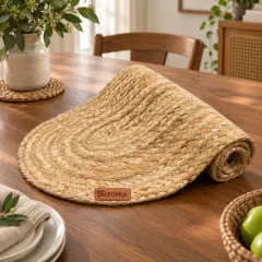 Handwoven Natural Jute Table Runner, 12 × 54 in, natural jute / off-white colour – image 2