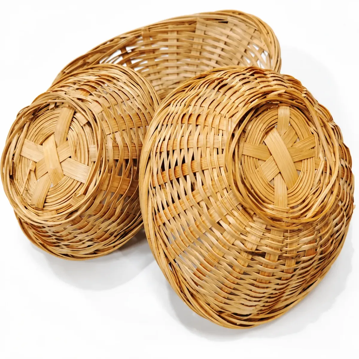 Natural Woven Bamboo Oval Fruit Basket Set – 3 Pieces, natural / light brown colour – image 4