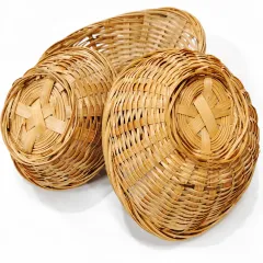 Natural Woven Bamboo Oval Fruit Basket Set – 3 Pieces, natural / light brown colour – image 4